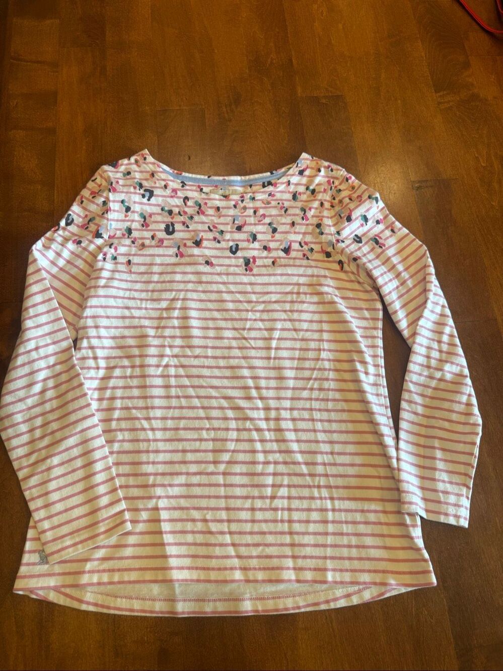 Joules Women’s US 10 UK 14 Pink Stripe Leopard Print Cotton Top